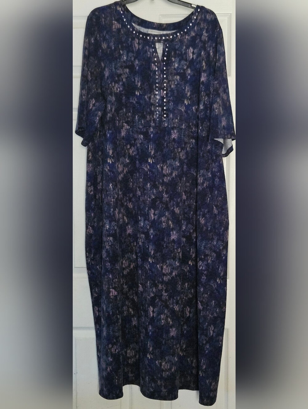 Catherine's Navy Purple Beaded Abstract Maxi Dress Sz 3XWP NWT Lounge
